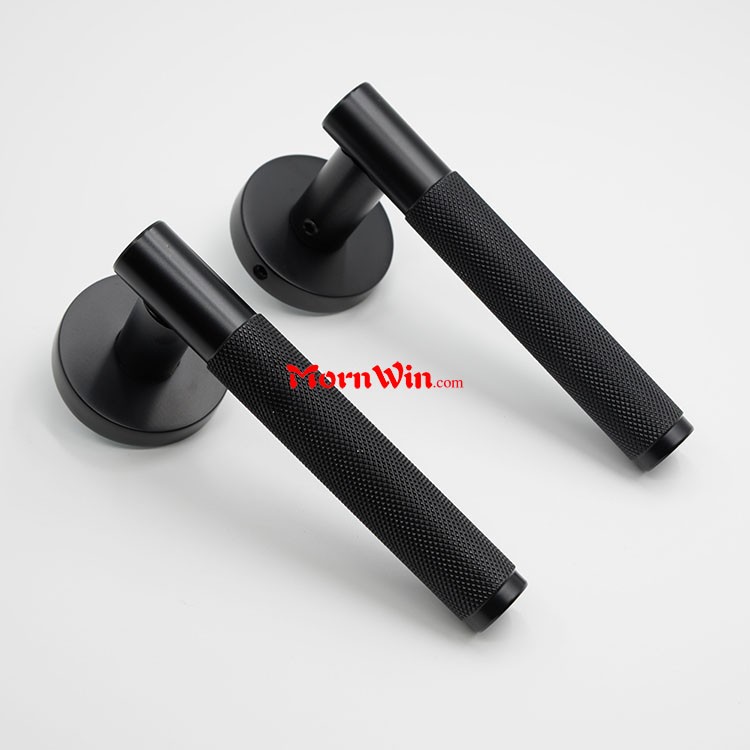 Aluminium Black Knurled Handle Lever Lock For Bedroom Indoor Door Lock