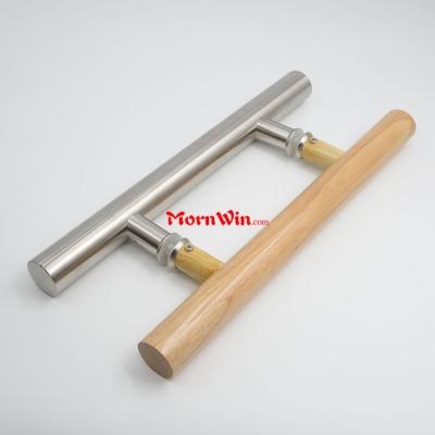 Beech Wooden Stainless Steel Pipe H Shape Glass Pull Door Handle