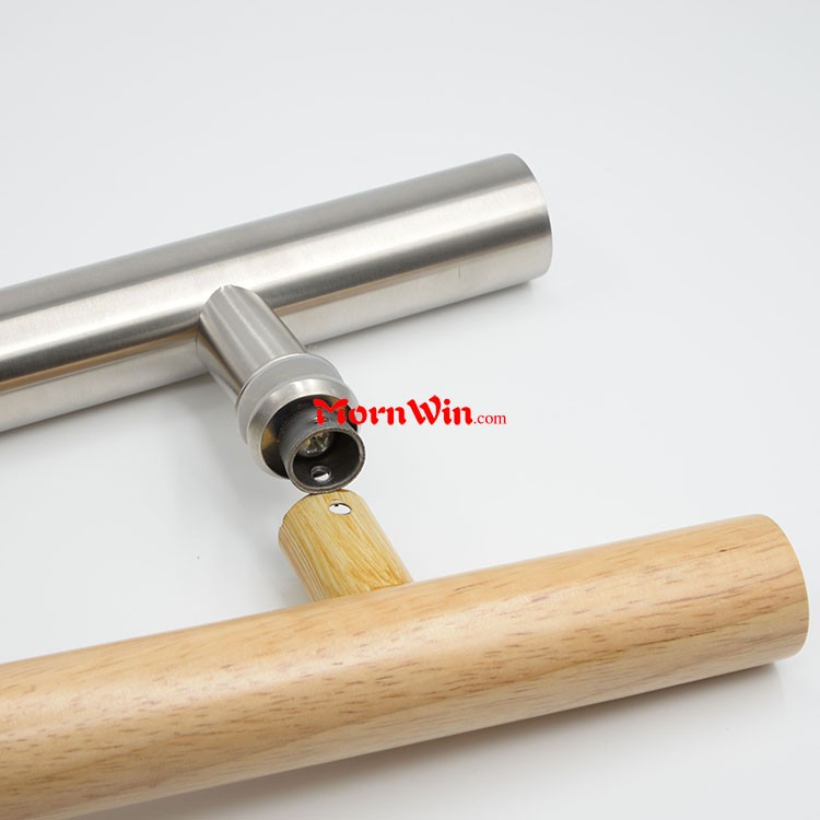 Beech Wooden Stainless Steel Pipe H Shape Glass Pull Door Handle