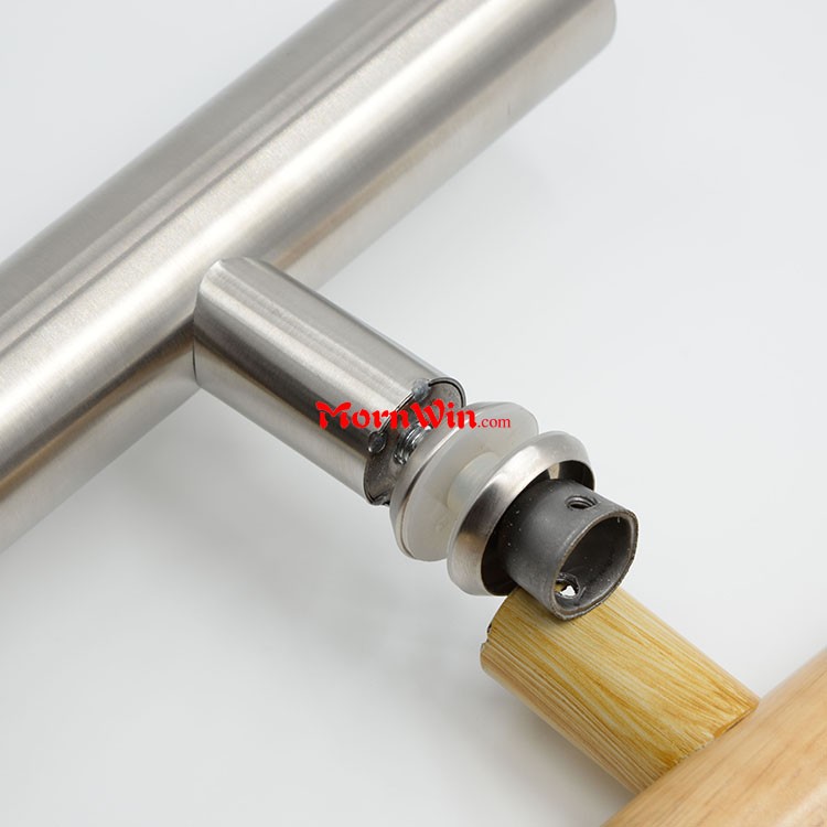 Beech Wooden Stainless Steel Pipe H Shape Glass Pull Door Handle