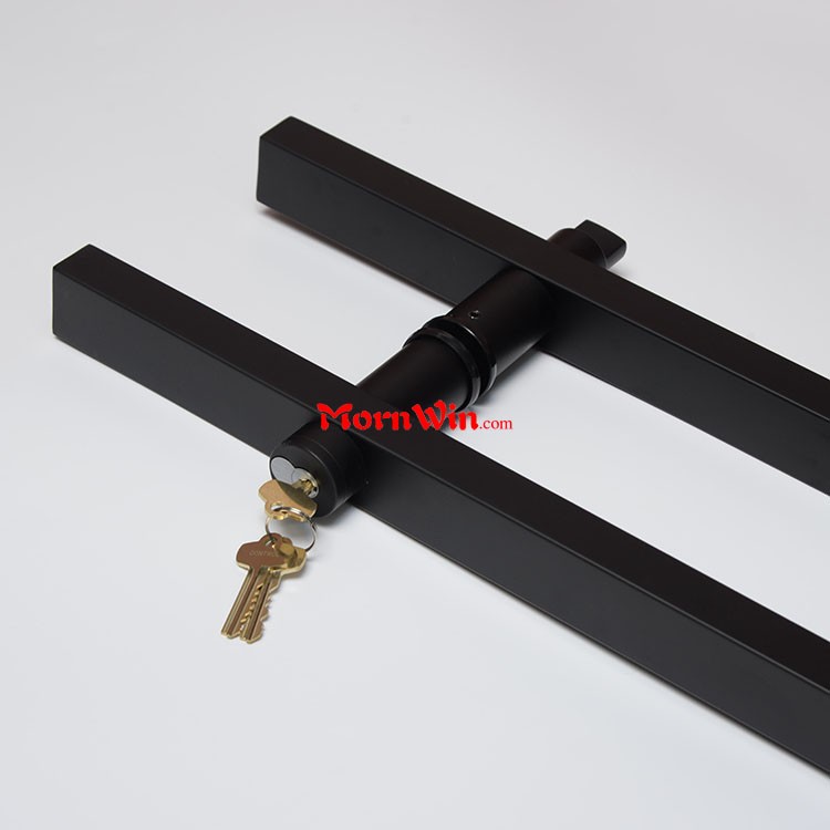 Black square stainless steel 304 glass door locking pull handle lock